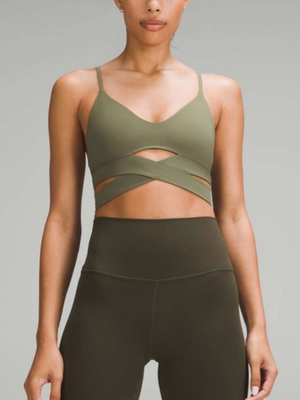 Lululemon Sports Bra Still Now Bra Light Support A/B Cup Army Green New sz 12